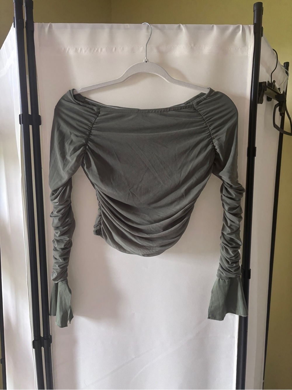 Princess Polly Olive Ruched Off-the-Shoulder Crop Top